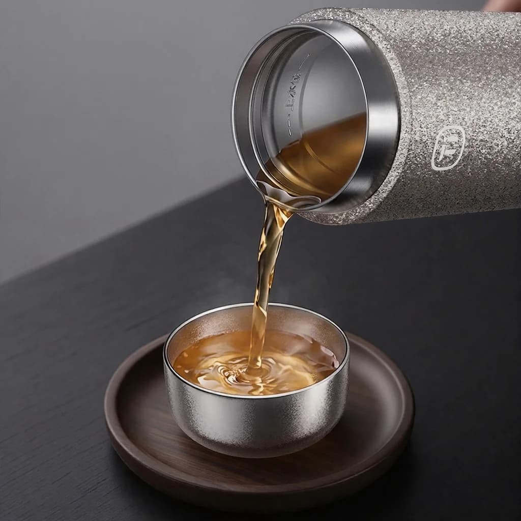 Комплект чаши за чай кунг-фу от чист титан, двойна чаша 55ml
