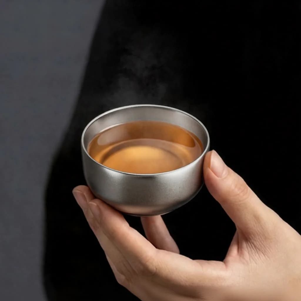 Комплект чаши за чай кунг-фу от чист титан, двойна чаша 55ml