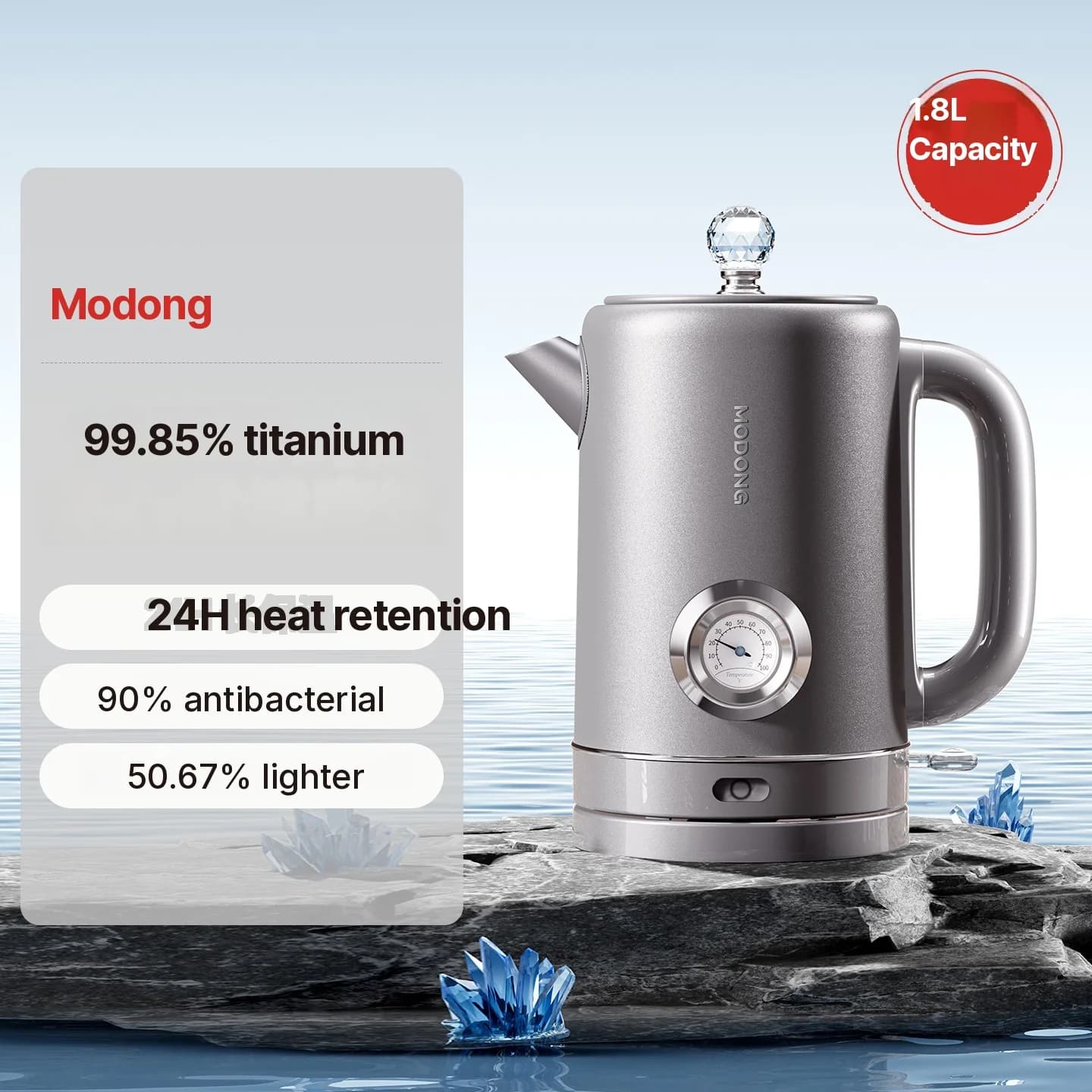 Електрическа кана от чист титан с дисплей за температура 1.8L
