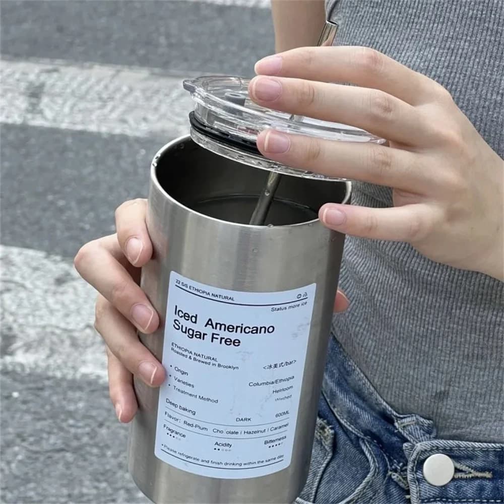 600ml термос чаша със сламка