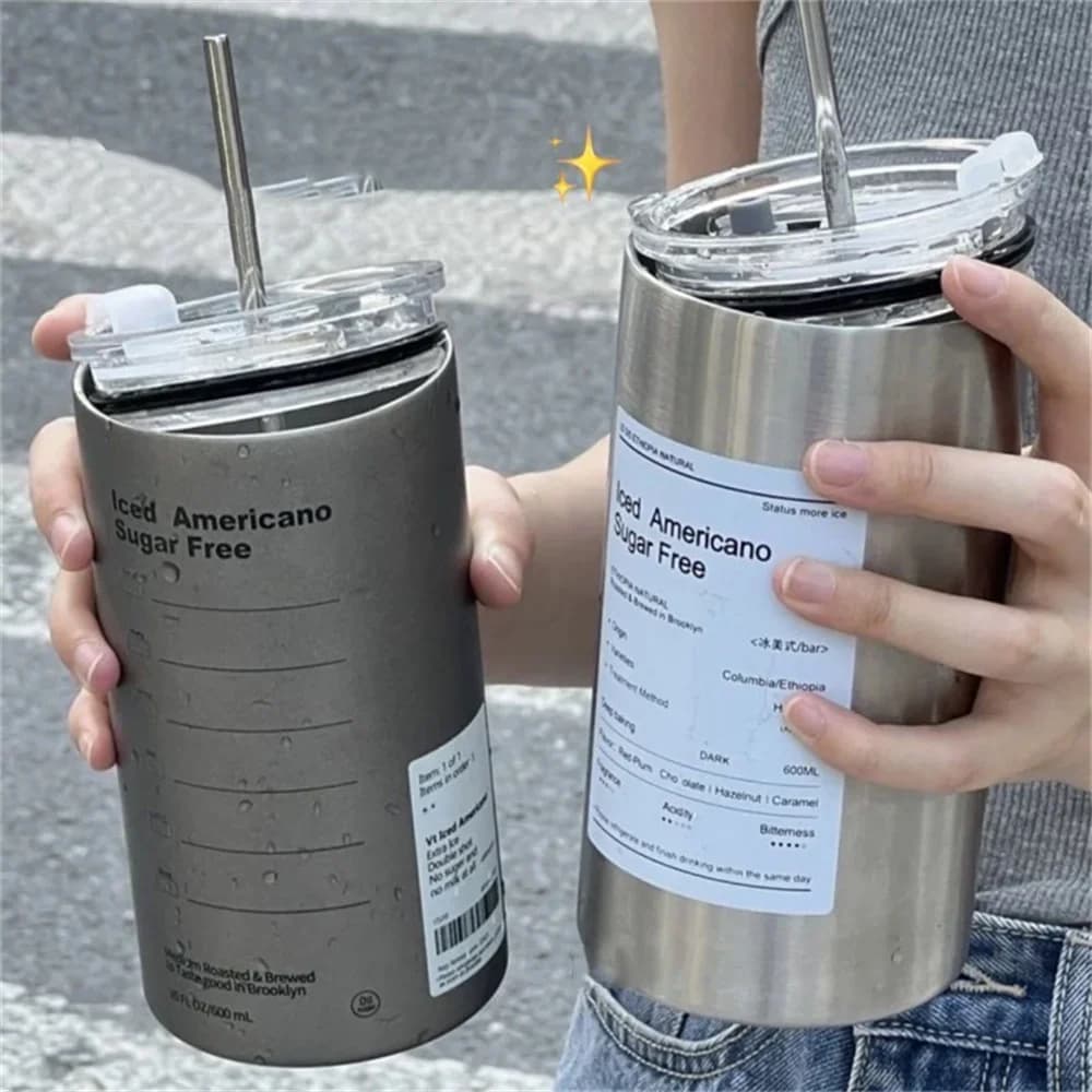 600ml термос чаша със сламка