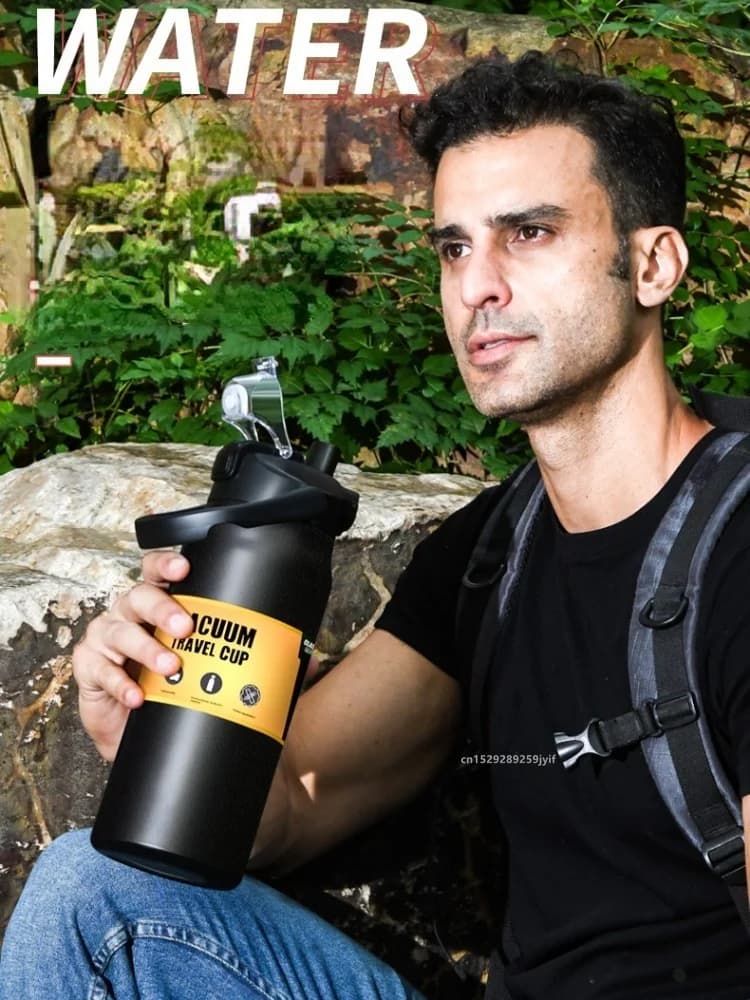 Голям спортен термос със сламка 0.8-1.5L